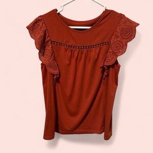 SHEIN Terracotta Lace Detail Blouse